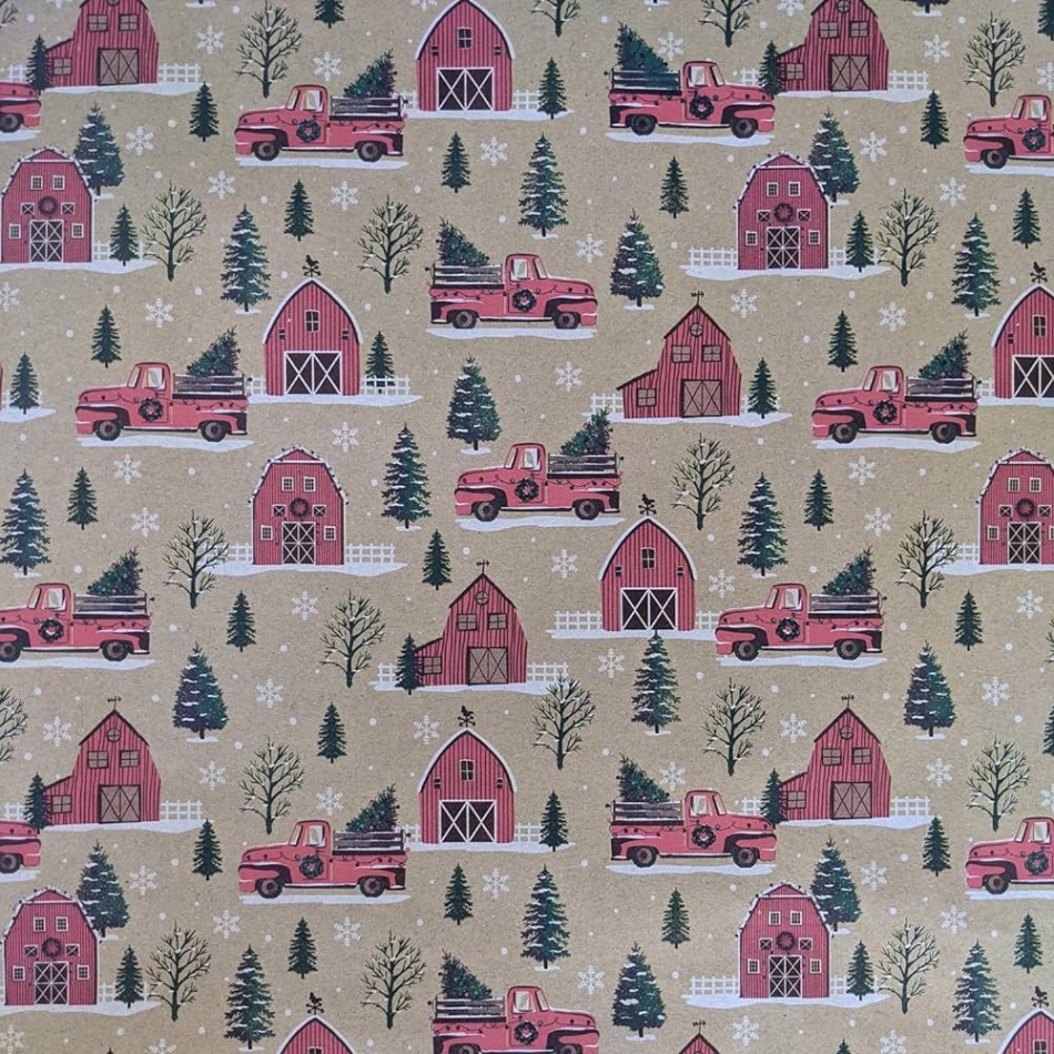 brother sister design studio wrapping paper Bulan 4 Christmas Wrapping Paper Set, Kraft - Snowflakes and Farmhouse Trucks -   Sq Feet (Bundle of  Jumbo Rolls,  Sq Feet Each) of Rustic Vintage