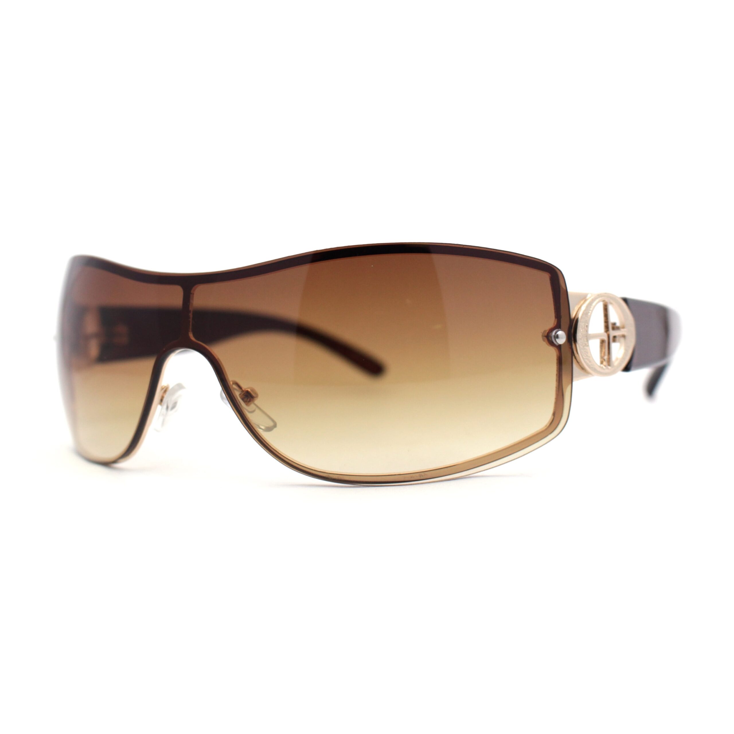 brown designer sunglasses Bulan 4 Womens Elegant Rimless Shield Wrap Luxury Designer Sunglasses Gold Brown -  Brown